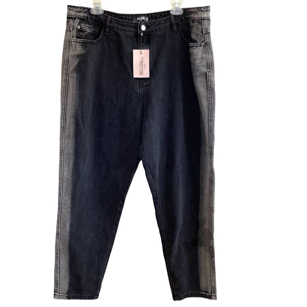 Missguided Plus Mom Jeans With Bleach Side Panel Black Size 16